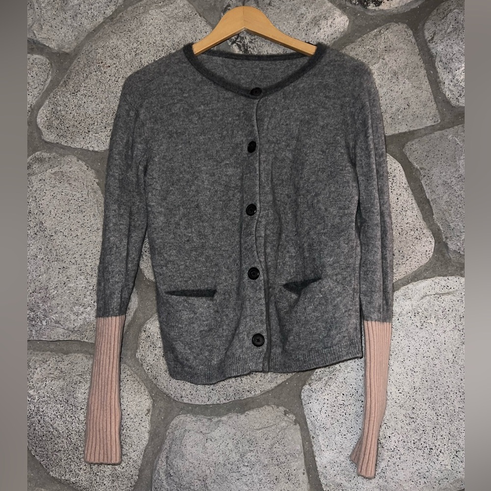 LOMA 100% cashmere colorblock grey / dusty rose sweater cardigan